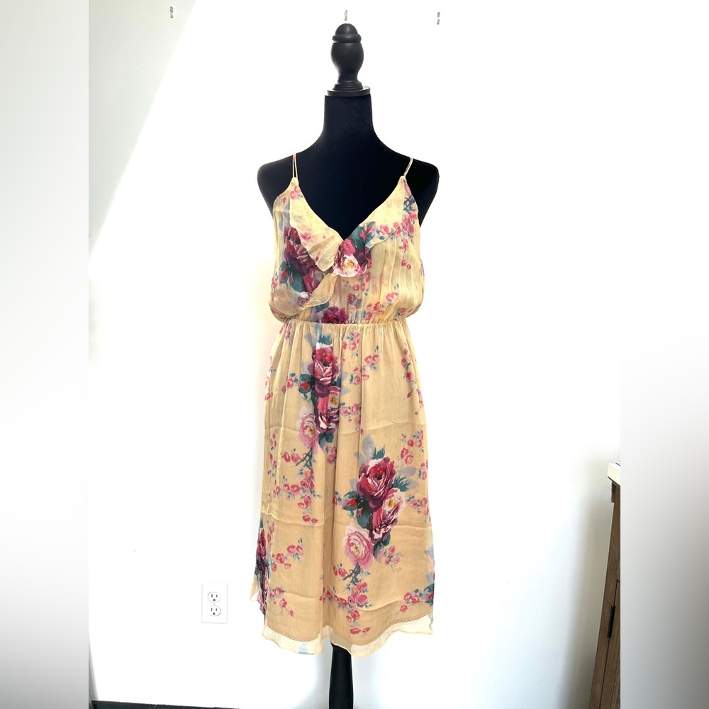 Anthropologie, Meadow Rue, silk chiffon dress, midi length, size 6